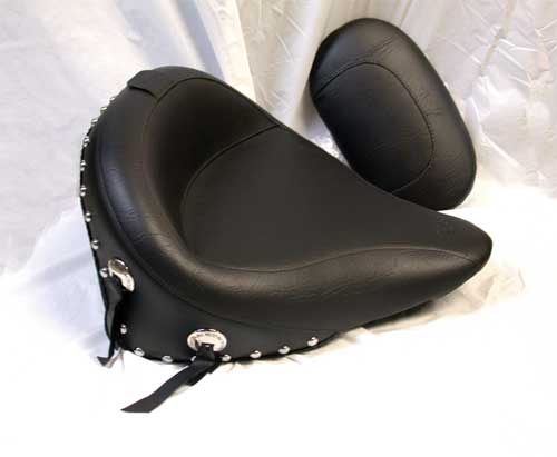Wide Studded Solo Seat With Backrest for Softail 2000-Later